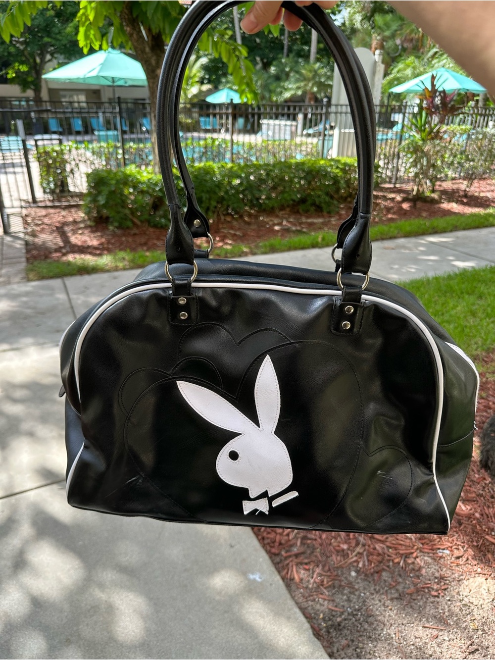 PLAYBOY Black Shoulder Tote with White Bunny Emblem